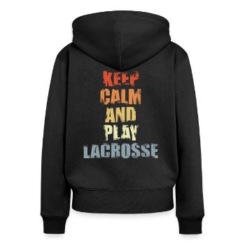 Jouer à la crosse - Sweat à capuche zippé Premium bio Femme - noir - Dos - Julia (174cm)