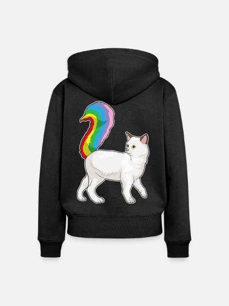 Katze Regenbogen - Frauen Premium Bio Zip Hoodie - Schwarz
