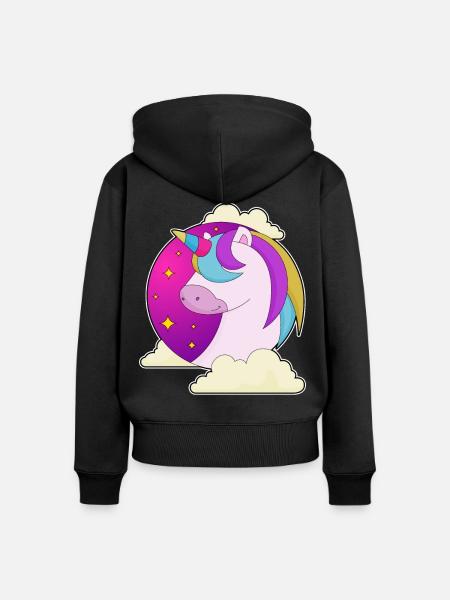Einhorn Wolken - Frauen Premium Bio Zip Hoodie - Schwarz
