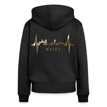 Mainz Skyline Herzschlag Fan Herz Liebe Mainzer - Frauen Premium Bio Zip Hoodie - Schwarz - Hinten - Julia (174cm)