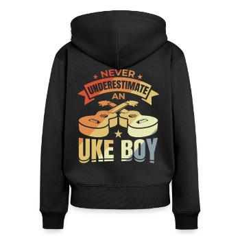 Ne sous-estimez jamais un garçon ukulélé - Sweat à capuche zippé Premium bio Femme - noir - Dos - Julia (174cm)