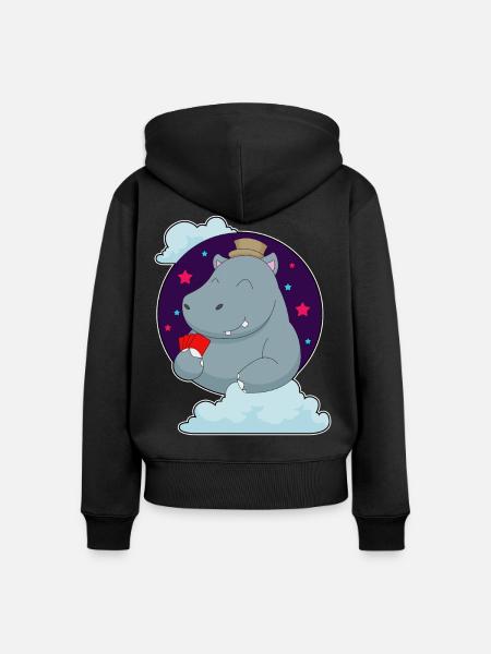 Nilpferd Poker Pokerkarten - Frauen Premium Bio Zip Hoodie - Schwarz