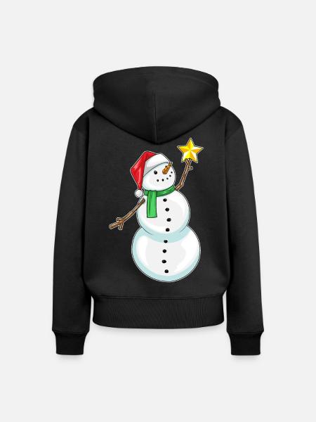 Schneemann Weihnachten Weihnachtsstern - Frauen Premium Bio Zip Hoodie - Schwarz