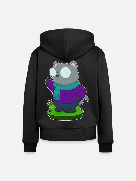 Katze Winter Schal  - Frauen Premium Bio Zip Hoodie - Schwarz