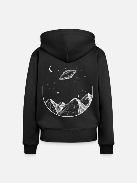 Berge Nachthimmel UFO - Frauen Premium Bio Zip Hoodie - Schwarz