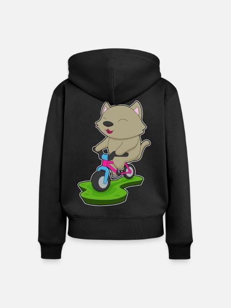 Katze Fahrrad - Frauen Premium Bio Zip Hoodie - Schwarz