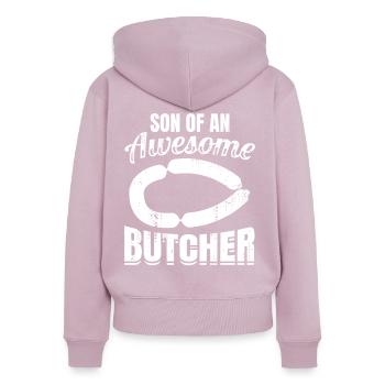 Sohn eines Metzgers - Frauen Premium Bio Zip Hoodie - Altrosa - Hinten - Julia (174cm)