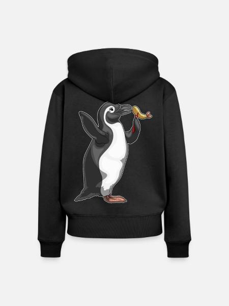 Pinguin Fisch Tempura - Frauen Premium Bio Zip Hoodie - Schwarz