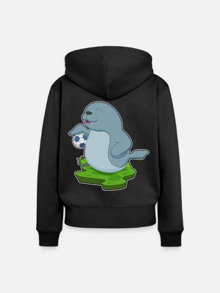 Seehund Fußballspieler Fußbal - Frauen Premium Bio Zip Hoodie - Schwarz