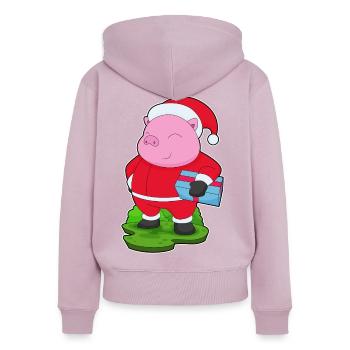 Schwein Weihnachten Paket - Frauen Premium Bio Zip Hoodie - Altrosa - Hinten - Julia (174cm)