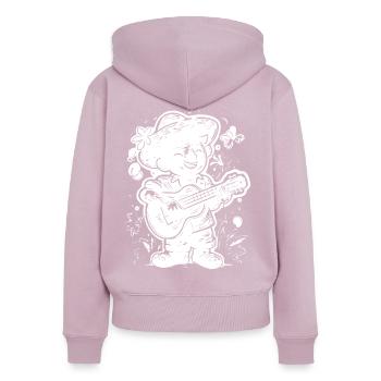 Graphismes du joueur de ukulélé - Sweat à capuche zippé Premium bio Femme - rose poudré - Dos - Julia (174cm)