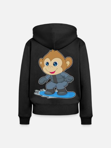 Affe Snowboarder Snowboard - Frauen Premium Bio Zip Hoodie - Schwarz