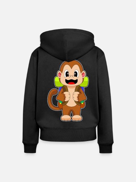 Affe Wanderer Rucksack Wandern - Frauen Premium Bio Zip Hoodie - Schwarz