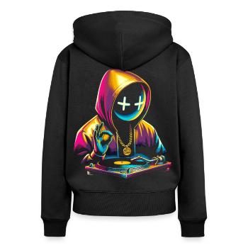 Neon Graffiti DJ Hoodie Design - Sweat à capuche zippé Premium bio Femme - noir - Dos - Julia (174cm)