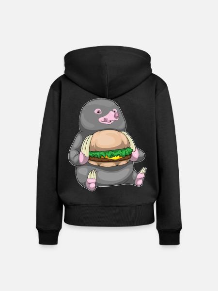Maulwurf Cheeseburger - Frauen Premium Bio Zip Hoodie - Schwarz