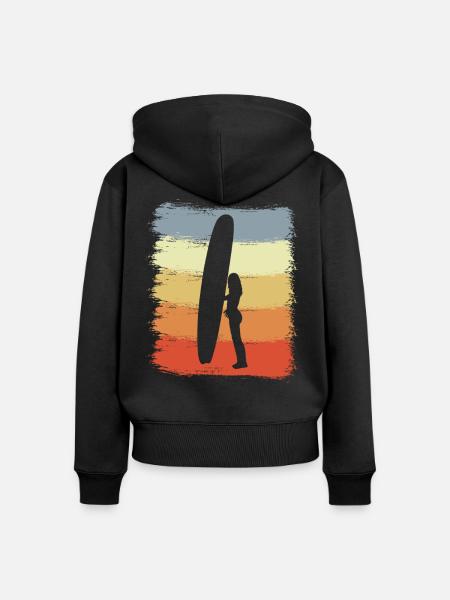 Surferin Retro - Frauen Premium Bio Zip Hoodie - Schwarz