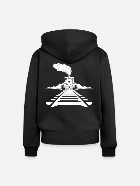 Eisenbahn Zeichnung - Frauen Premium Bio Zip Hoodie - Schwarz