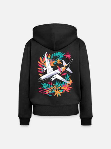 Flugzeug Cartoon - Frauen Premium Bio Zip Hoodie - Schwarz