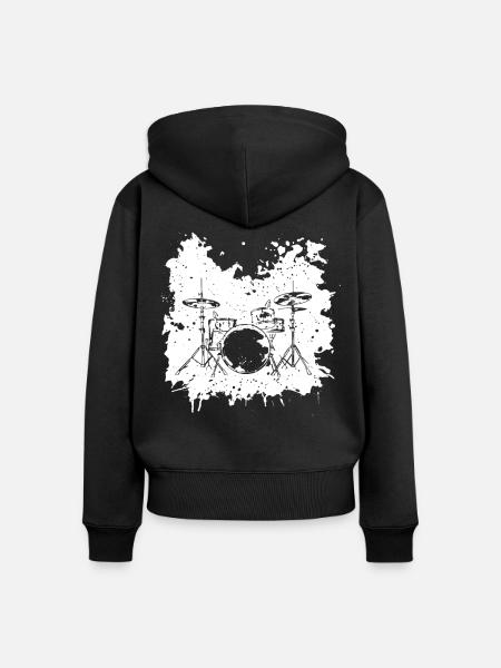 Drumkit Zeichnung - Frauen Premium Bio Zip Hoodie - Schwarz