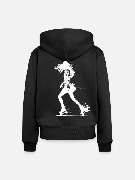 Rollschuhfahrerin Zeichnung - Frauen Premium Bio Zip Hoodie - Schwarz