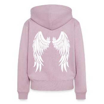 Ailes d’ange blanches sur le dos - Sweat à capuche zippé Premium bio Femme - rose poudré - Dos - Julia (174cm)