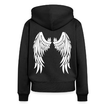 Ailes d’ange blanches sur le dos - Sweat à capuche zippé Premium bio Femme - noir - Dos - Julia (174cm)
