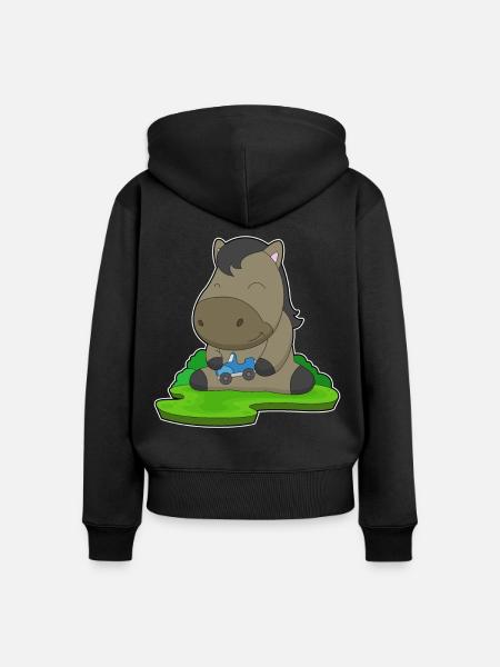 Pferd Spielzeugauto - Frauen Premium Bio Zip Hoodie - Schwarz