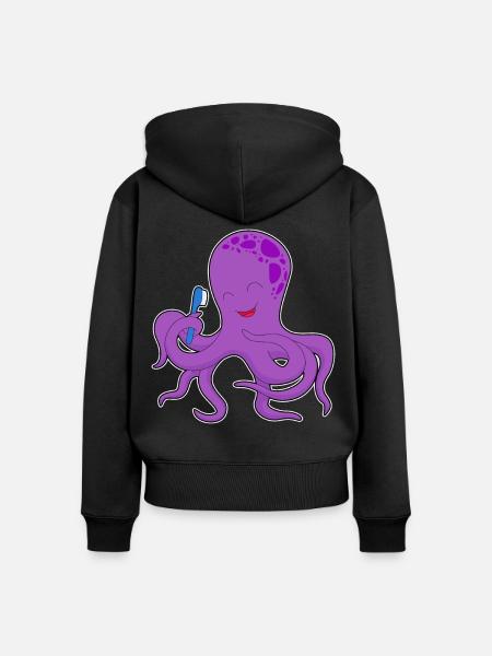 Krake Zahnbürste - Frauen Premium Bio Zip Hoodie - Schwarz