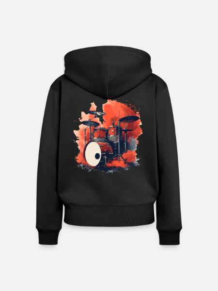 Schlagzeug Retro Style - Frauen Premium Bio Zip Hoodie - Schwarz