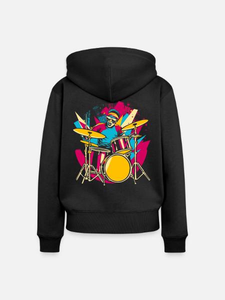 Schlagzeuger Synthwave - Frauen Premium Bio Zip Hoodie - Schwarz