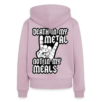 La mort dans mon métal Pas dans mes repas Végétarien Végétalien - Sweat à capuche zippé Premium bio Femme - rose poudré - Dos - Julia (174cm)