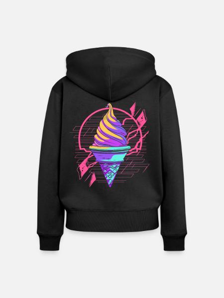 Eiswaffel Synthwave - Frauen Premium Bio Zip Hoodie - Schwarz