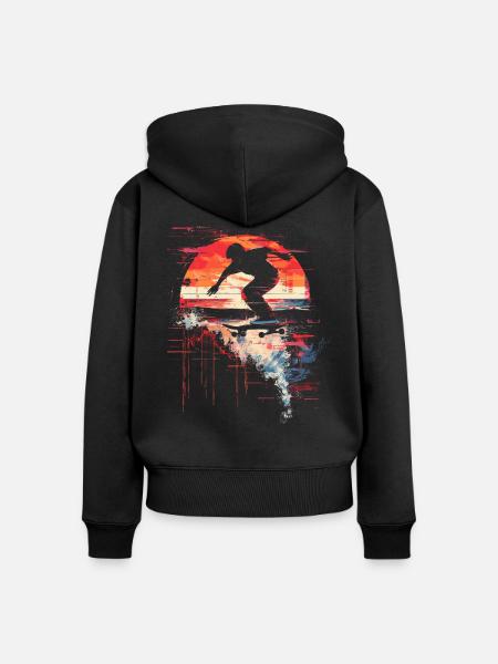 Skateboarder Steamwave - Frauen Premium Bio Zip Hoodie - Schwarz