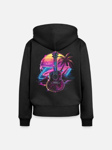 Ukulele Retrowave - Frauen Premium Bio Zip Hoodie - Schwarz