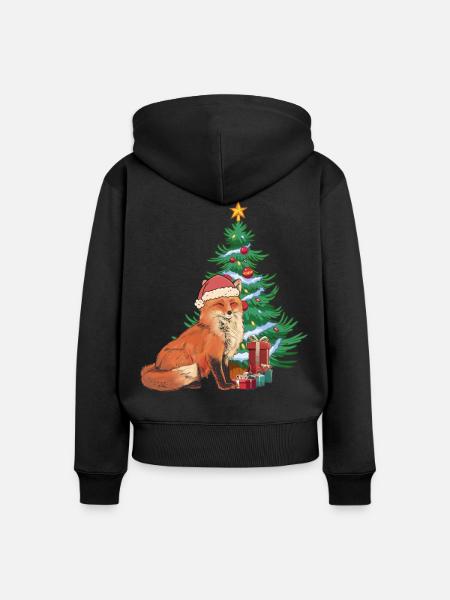 Fuchs Nikolaus Weihnachtsmann Santa Tannenbaum - Frauen Premium Bio Zip Hoodie - Schwarz