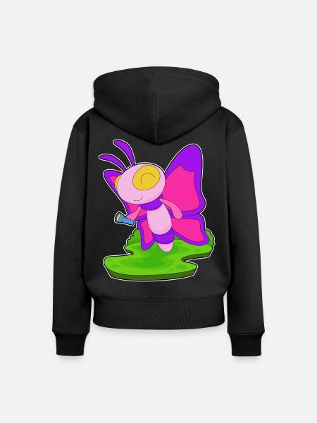 Schmetterling Taschenlampe - Frauen Premium Bio Zip Hoodie - Schwarz