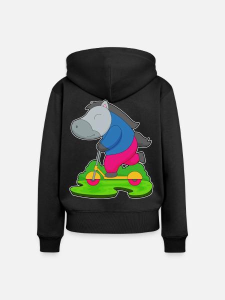 Pferd Tretroller - Frauen Premium Bio Zip Hoodie - Schwarz