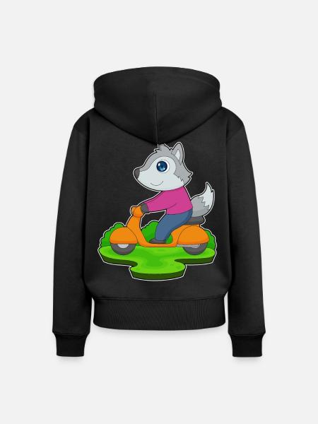 Wolf Motorroller - Frauen Premium Bio Zip Hoodie - Schwarz