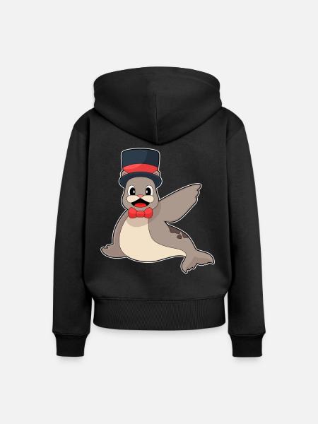 Seehund Bräutigam Zylinder Hochzeit - Frauen Premium Bio Zip Hoodie - Schwarz