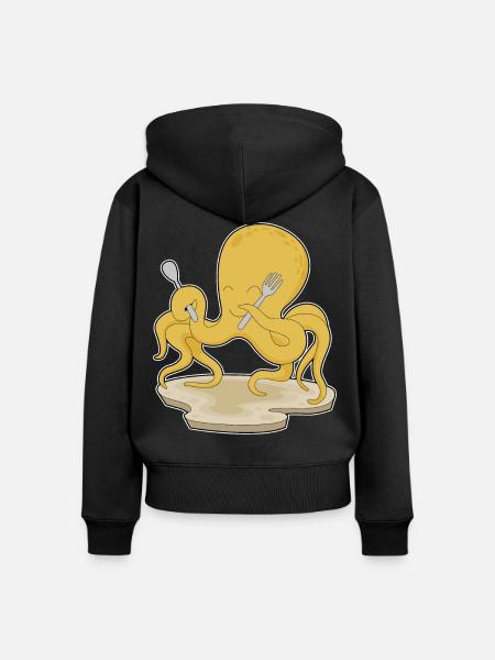 Krake Besteck Kochen Küche - Frauen Premium Bio Zip Hoodie - Schwarz