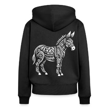 Âne tribal - Sweat à capuche zippé Premium bio Femme - noir - Dos - Julia (174cm)