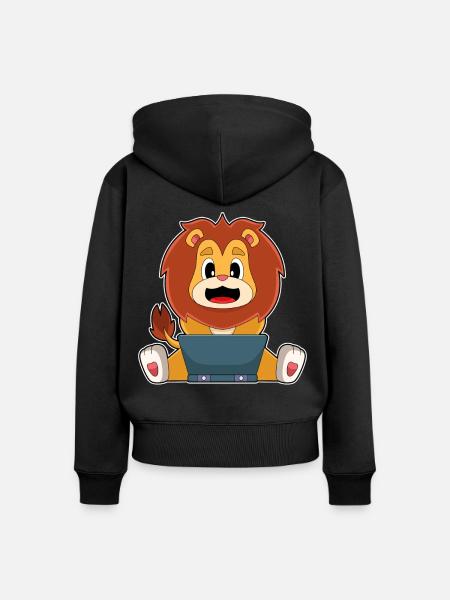 Löwe Laptop - Frauen Premium Bio Zip Hoodie - Schwarz