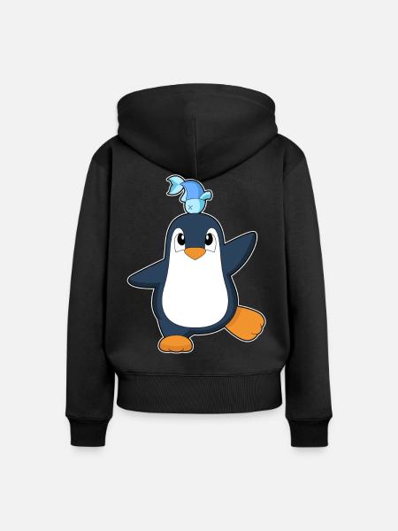Pinguin Fisch  - Frauen Premium Bio Zip Hoodie - Schwarz
