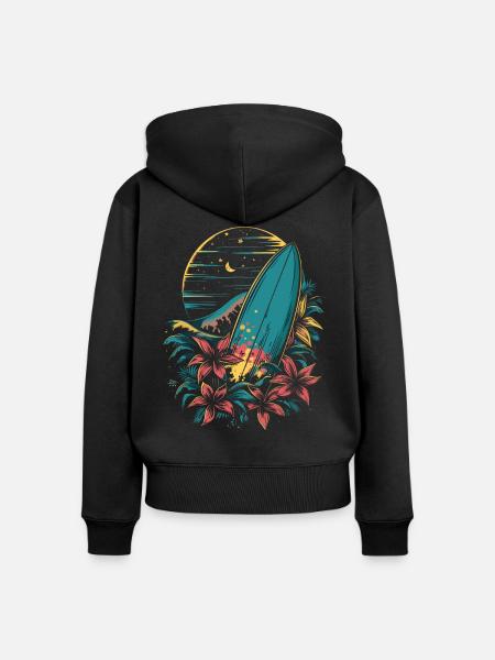 Surfbrett Cartoon - Frauen Premium Bio Zip Hoodie - Schwarz