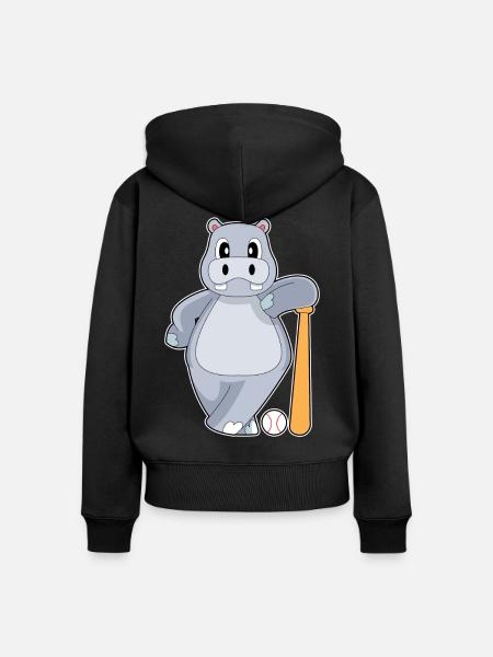 Nilpferd Baseball Baseballschläger - Frauen Premium Bio Zip Hoodie - Schwarz