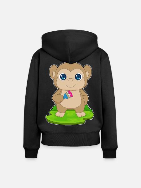 Affe Maler Pinsel Malen - Frauen Premium Bio Zip Hoodie - Schwarz
