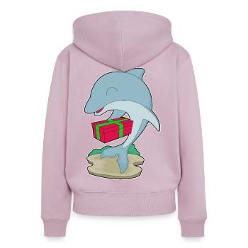 Forfait Noël Dauphin - Sweat à capuche zippé Premium bio Femme - rose poudré - Dos - Julia (174cm)