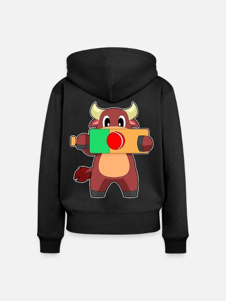 Stier Cricket Cricketschläger - Frauen Premium Bio Zip Hoodie - Schwarz
