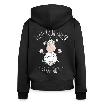 Yoga Schaf Spruch Baaa-Lance Wortpiel - Frauen Premium Bio Zip Hoodie - Schwarz - Hinten - Julia (174cm)