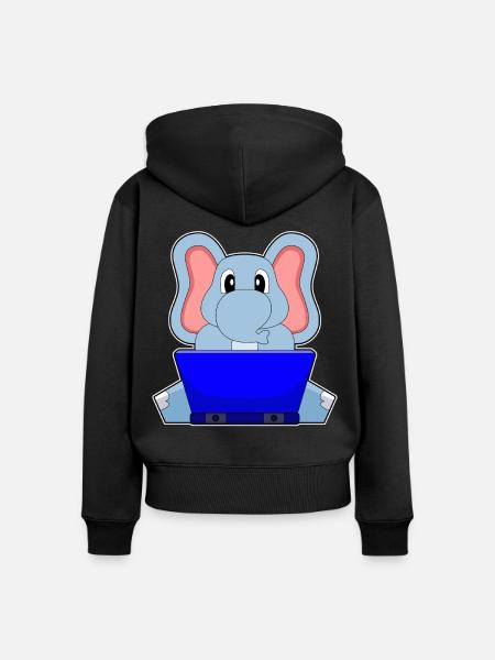 Elefant Laptop - Frauen Premium Bio Zip Hoodie - Schwarz